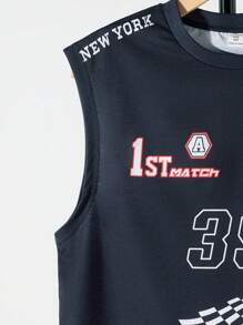 1 Piece Tween Boy Casual Sports College Street Wide Strap Tank Top With Motorcycle Pattern