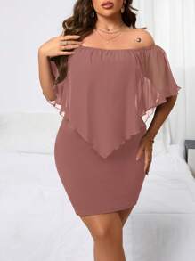 Reflora Đầm bodycon hở vai thanh lịch tối giản cỡ lớn mùa hè - Gỗ đỏ - Xem 4