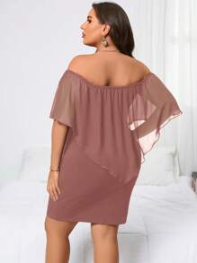 Reflora Đầm bodycon hở vai thanh lịch tối giản cỡ lớn mùa hè - Gỗ đỏ - Xem 7