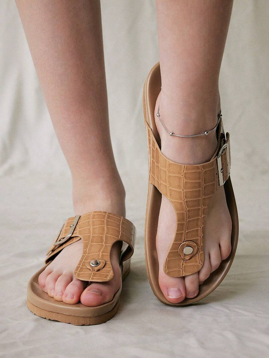Solecia Women's Fashion Brown Open Toe Flip Flops Comfy Flat Sandals, Casual Holiday Season, Spring/Summer Spring Shoes Spring Break Easter - Brown - View 1