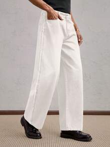 AKNOTIC Business Casual Men's Woven Slim Fit Mid-Waist Straight Leg Casual Jeans, Suitable For Autumn Season, School - White - View 5