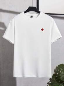 Manfinity Homme Áo thun nam cổ tròn tay ngắn in hình máy bay thường ngày, mùa hè - trắng - Xem 3