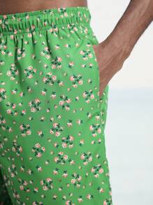 Surfspeed Men's Floral Print Drawstring Waist Pocket Beach Shorts - Green - View 7