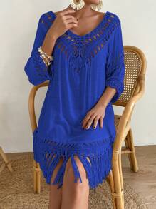 Breezaya Women's Vacation Hand Crocheted Short Sleeve Shawl, Fashionable Suitable For Summer