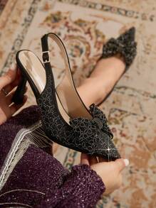 CUCCOO TILAWA Scarpe da donna dal design nuovo del 2024, con punta affusolata, tacco sottile, tacco alto, fiocco, vita bassa, eleganti e versatili, sandali senza retro