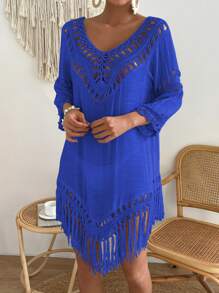 Breezaya Women's Vacation Hand Crocheted Short Sleeve Shawl, Fashionable Suitable For Summer