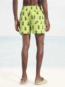 Surfspeed Celana Pendek Pantai Pria Motif Nanas, Gaya Santai untuk Liburan di Resor - Mint Green - View 5
