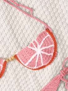 Swim Mod Vacation Beach Lemon Crochet Bikini Set For Summer - Pink - View 5