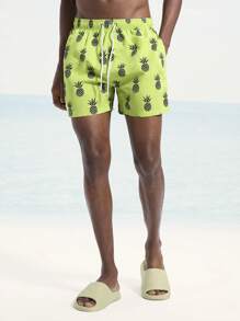 Surfspeed Celana Pendek Pantai Pria Motif Nanas, Gaya Santai untuk Liburan di Resor - Mint Green - View 6