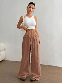 Flirla Women's Ultra Low Rise Casual Straight Leg Cotton Pants Fall Cloth For Women - Pink - View 6