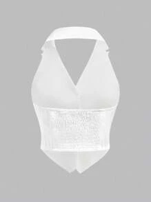 SHEIN Blusa sin mangas de chaleco con cuello para niñas preadolescentes en color blanco puro