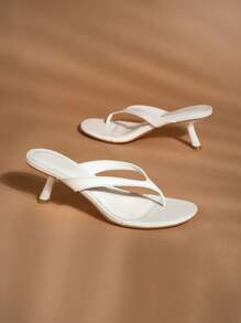 SHUZIA 女士时尚日常百搭高跟人字拖凉鞋 - 白色 - 查看 6