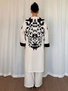 Chiquease Women's Spring & Summer Resort Style Loose Contrast Color Long Sleeve Robe And Wide Leg Pants 2 Pieces Set - Apricot - View 2