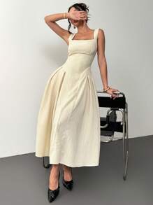 Siren Gaze 夏季女士紧身束身胸衣式中长连衣裙，适合派对、正式活动或任何展现您个性的场合，也适合锐舞派对/伊比沙岛/乡村音乐会/纳什维尔/纳什维尔等各种场合；女士度假装扮，女士节日装扮，优雅晚礼服 - 杏色 - 查看 4