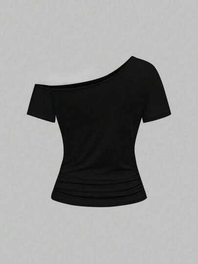ROMWE Avant Chemise décontractée d'été à col asymétrique pour femmes, avec imprimé de drapeau et de lèvres