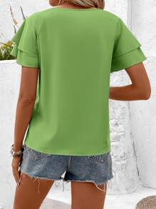 Breezaya Women's Simple Solid Color Round Neck Raglan Sleeve Blouse, Summer - Green - View 2