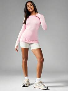 MISSGUIDED Slim Fit Long Sleeve Wide Neck Essential T-Shirt Top Basic Stretchy Jersey Casual Athleisure All-Season Workout Yoga Basic Layer - Pink - View 5