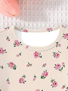 Young Girls 6pcs/Set Snug Fit Pajamas - Spring/Summer Ditsy Floral & Cherry Print, Casual Comfortable Stretchy Short Sleeve Shirt And Long Pants - Multicolor - View 3