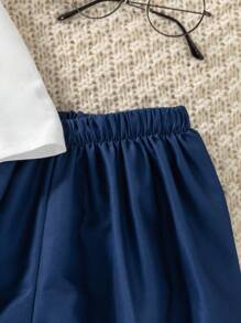 SHEIN Young Girls Navy Collar Short Sleeve Shirt + Floral Bloomers Shorts Two Pieces Set - Multicolor - View 8