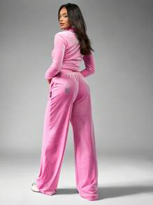 Missguided x Playboy X Premium Athleisure Jogger Pants Ruched Side Drawstring High Rise Wide Leg Loungewear Gym Training Sports Fall Winter - Pink - View 2