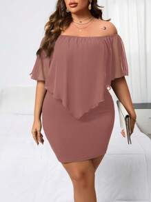 Reflora Đầm bodycon hở vai thanh lịch tối giản cỡ lớn mùa hè - Gỗ đỏ - Xem 3