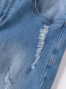 SHEIN 2 pezzi Pantaloncini di jeans skinny e lavati con effetto scolorito in blu e nero, stile casual Y2K, vestiti di base semplici e misti punk con strappi e sfilacciature, adatti per ragazzi, costumi per bambini, uso quotidiano, vestiti estivi e primaverili