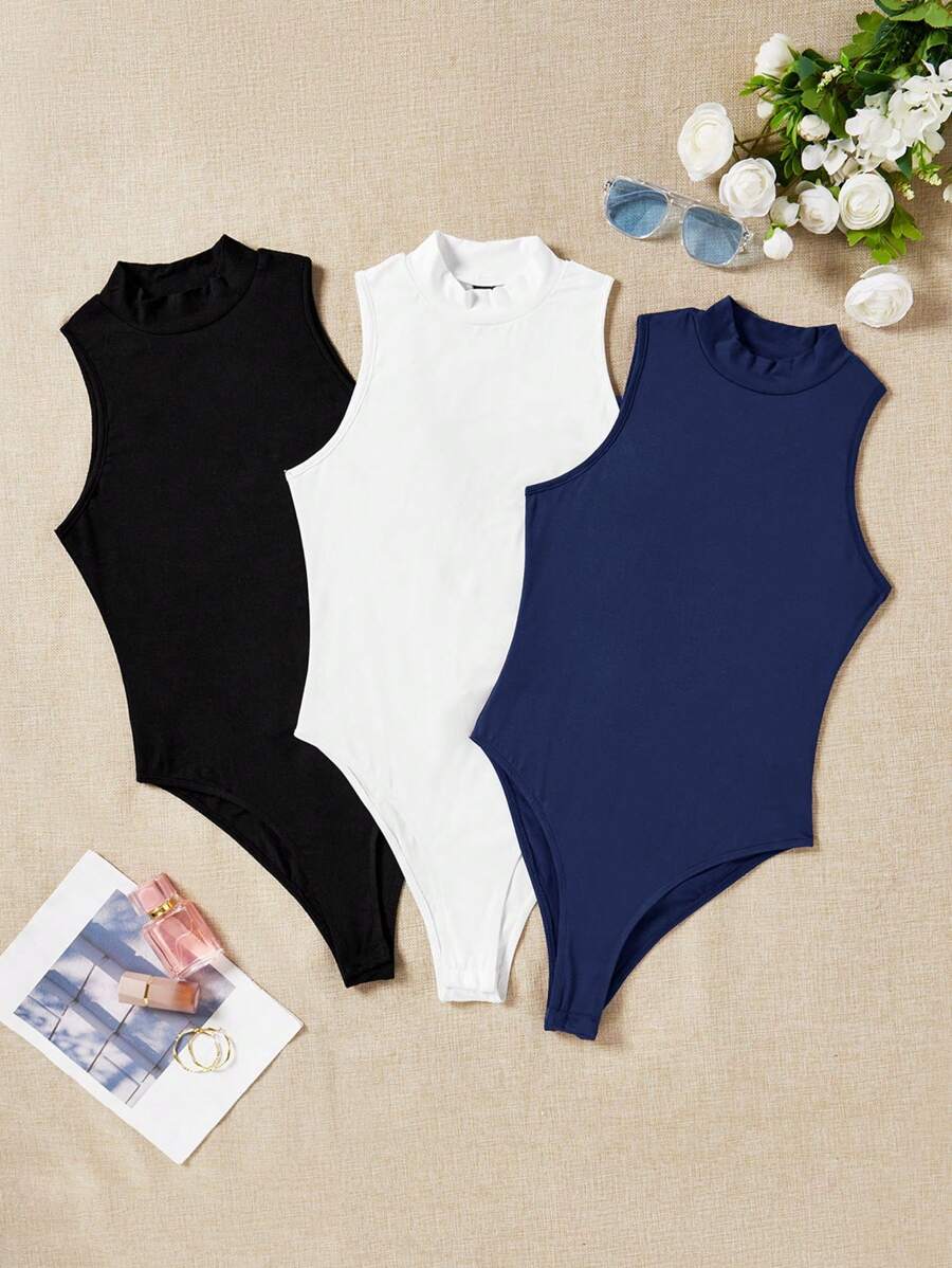 SHEIN EZwear 3 件套女式高领紧身衣休闲紧身衣套装，适合夏季 - 彩色 - 查看 1