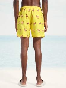 Surfspeed Men's Animal Print Drawstring Waist Pocket Beach Shorts - Yellow - View 2