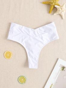 SHEIN 女士纯色性感交叉腰比基尼泳裤，夏季新品 - 白色 - 查看 2