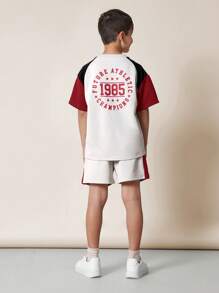 SUMWON Zweiteiler Sportoutfit im Retro-Stil für künftige Athleten-Champions, Teenager Jungen, Sommer Aktivkleidung mit Schnürung, Gummizugbund, grafischem Muster, Kurzarm-Freizeitoutfit