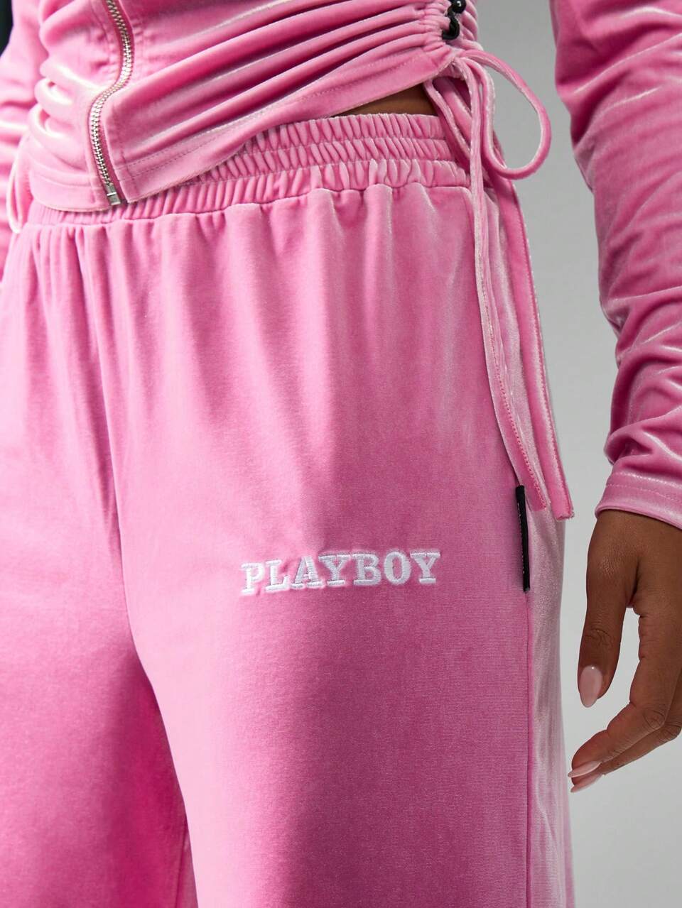 Missguided x Playboy X Premium Athleisure Jogger Pants Ruched Side Drawstring High Rise Wide Leg Loungewear Gym Training Sports Fall Winter