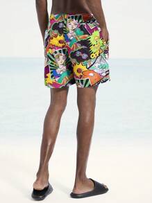 Surfspeed Men's Cartoon Print Casual Beach Shorts (Messy Design) - Multicolor - View 2