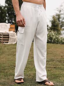 Manfinity RSRT Men's Drawstring Waist Cargo Pocket Casual Pants, Versatile - White - View 3