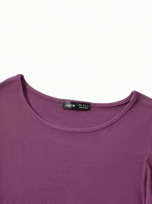 SHEIN Kaos Hamil, Warna Polos, Lengan Pendek, Kerah Bulat, Minimalis & Modis, Cocok untuk Musim Panas - Coklat - View 4