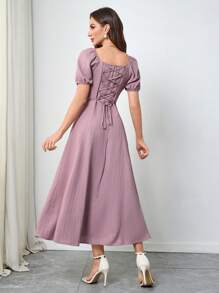 Modelyn Women's Cinched Cinched Waist Front Textured Dress - Purple - View 2