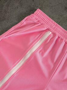 PAVTROS Manfinity Streetrush Men's Elastic Waist Zipper Placket Loose Casual Shorts, Pink Shorts Men, Pink Men Shorts - Pink - View 3