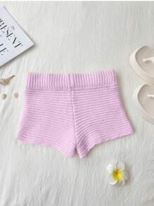 Elamini Starfish Pattern Elastic Waist Knitted Pink Shorts