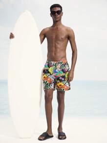 Surfspeed Men's Cartoon Print Casual Beach Shorts (Messy Design) - Multicolor - View 3