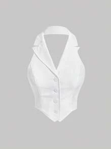 SHEIN Blusa sin mangas de chaleco con cuello para niñas preadolescentes en color blanco puro