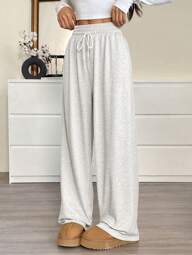 SHEIN EZwear Women's Casual Drawstring Waist Loose Sweatpants, Suitable For Sports,Business Casual Woman Graduation,Back To School Outfits,Graduation,Teacher Outfits For Women,Back To School