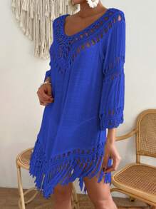 Breezaya Women's Vacation Hand Crocheted Short Sleeve Shawl, Fashionable Suitable For Summer