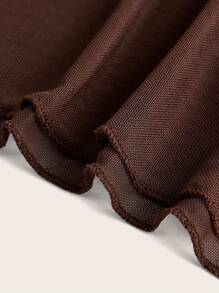 Swim Oasis Women Spaghetti Strap Mesh Overlay Ruched Backless Cover Up Dress For Summer Beach Vacation - Brown - View 4