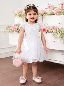 Baby Girl Cute & Elegant Versatile Bowknot Embroidered Mesh Dress - White - View 6