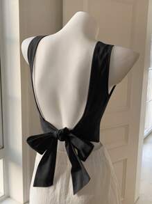 Comfortcana 夏季女士黑色亚麻交叉露背休闲/度假吊带背心