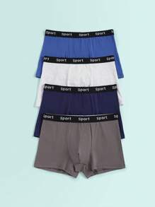 4pcs/Set Teens/Youth Basic Solid Color Comfortable Letter Printed Waistband Boxer Briefs - Multicolor - View 4