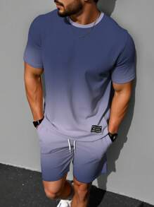 Manfinity Homme Zestaw męski plus size z krótkim rękawem i nadrukiem literowym składający się z koszulki i spodenek