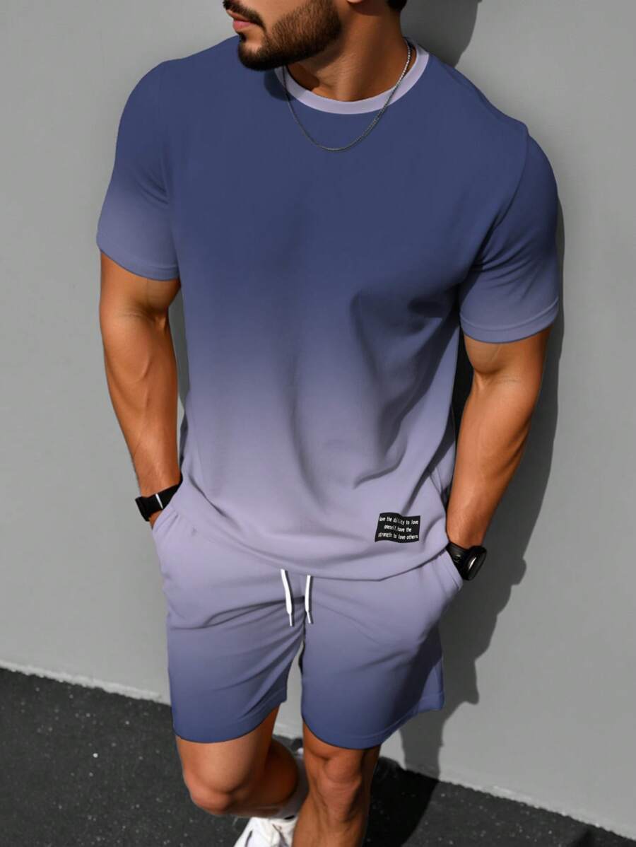 Manfinity Homme Zestaw męski plus size z krótkim rękawem i nadrukiem literowym składający się z koszulki i spodenek