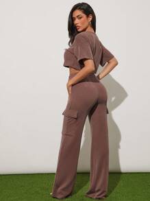 Denimoi Textured Knit Cargo Straight Leg Casual Everyday Wear Pull On Pants - Brown - View 4