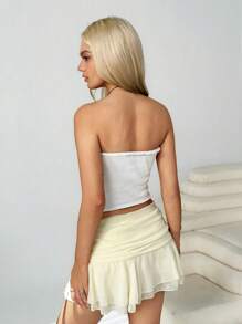 SHEIN EZwear Women's Cotton Floral Jacquard Cropped Fitted Knit Bandeau Top, Summer,European Summer,Beach Vacation Outfits,Rave Outfits