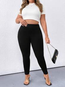 SHEIN LUNE 大码女式高腰紧身裤，配侧面花卉贴花和网眼布